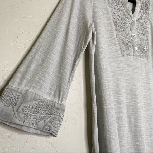 Soft Surroundings Gray Embroidered Cotton Blend 3/4 Sleeve Tunic Top Small - Picture 2 of 13